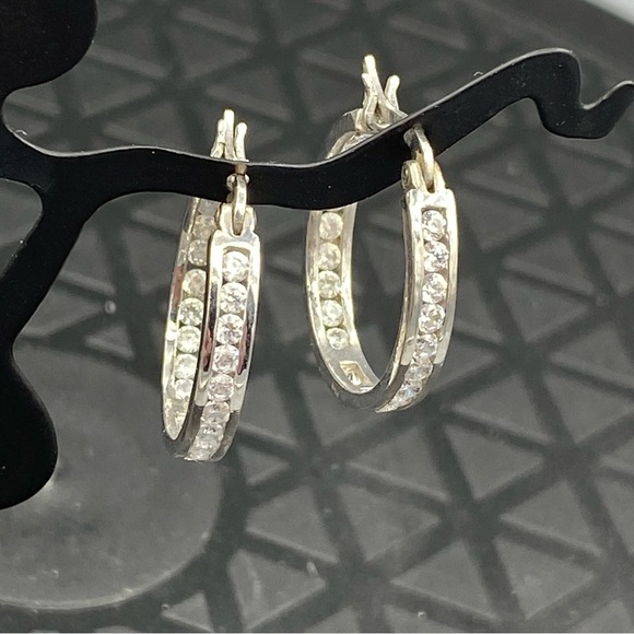 STERLING silver cubic zirconia pierced hoop earrings - Picture 6 of 7